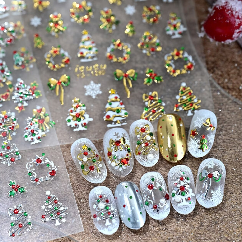 5D Embossed Gold Foil Xmas Tree Christmas Nail Stickers